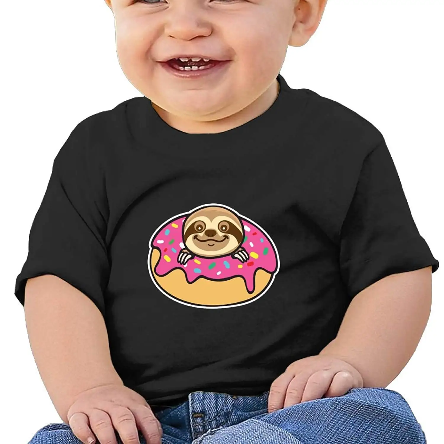 REBELN Sloth in Doughnut Cotton Short Sleeve T Shirts for Baby Toddler Infant
