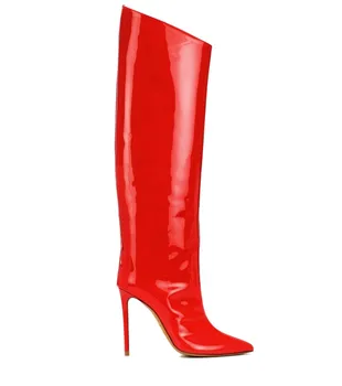 red patent heeled boots