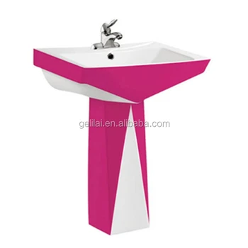 Diamond Shape Art Basin Ceramic Bathroom Pedestal Basin Pink Color Sink Buy Unique Pedestal Sinks Pedestal Basin Xiamen Pedestal Basin Sink Product