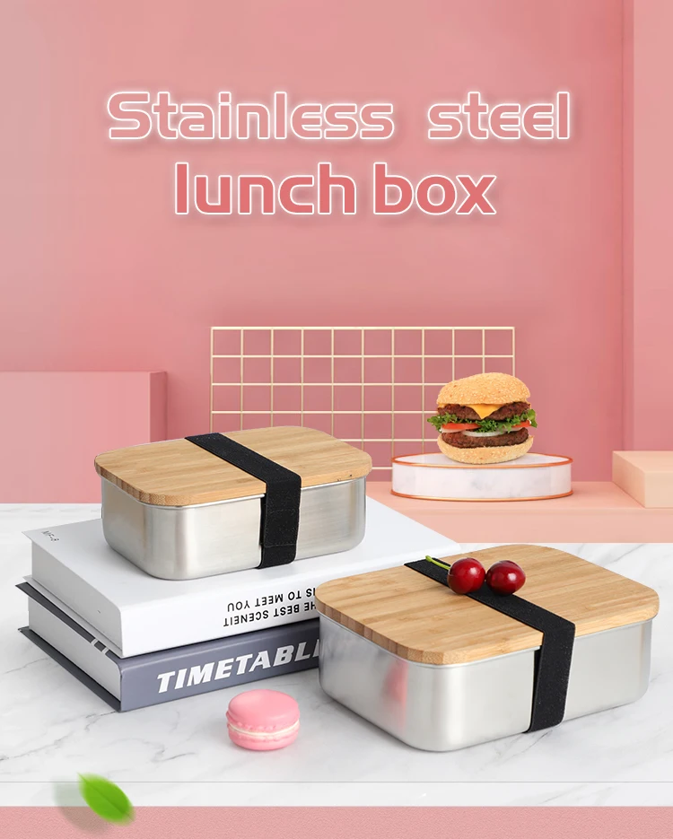Amazon Hot Selling Factory Direct Natural Bamboo Products Lunch Box 1200 Ml Stainless Steel Dry