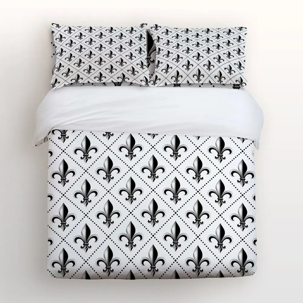 KAROLA Lightweight Microfiber Duvet Cover Set Luxury Soft Duvet Cover Set - Hotel Quality & Hypoallergenic with Zippered Closure Ethnic Lily Classic Retro Royal Vintage Iris Pattern