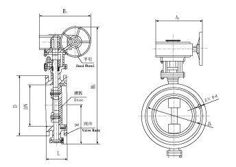 The structure of D634H-10C large size double flange butterfly valve gear operated butterfly valve.jpg