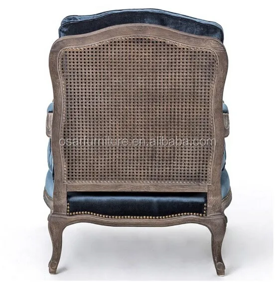 French Style Dark Blue Velvet Vintage Wooden Arm Chair With French Style Dark Blue Velvet Vintage Wooden Arm Chair With Removable Cushion