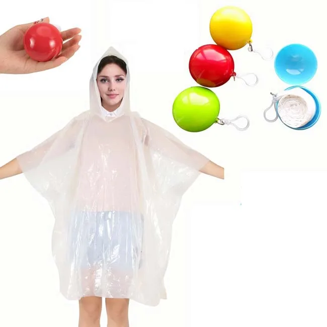 Disposable Raincoat Poncho Ball With Hook Packed In Colorful Portable ...