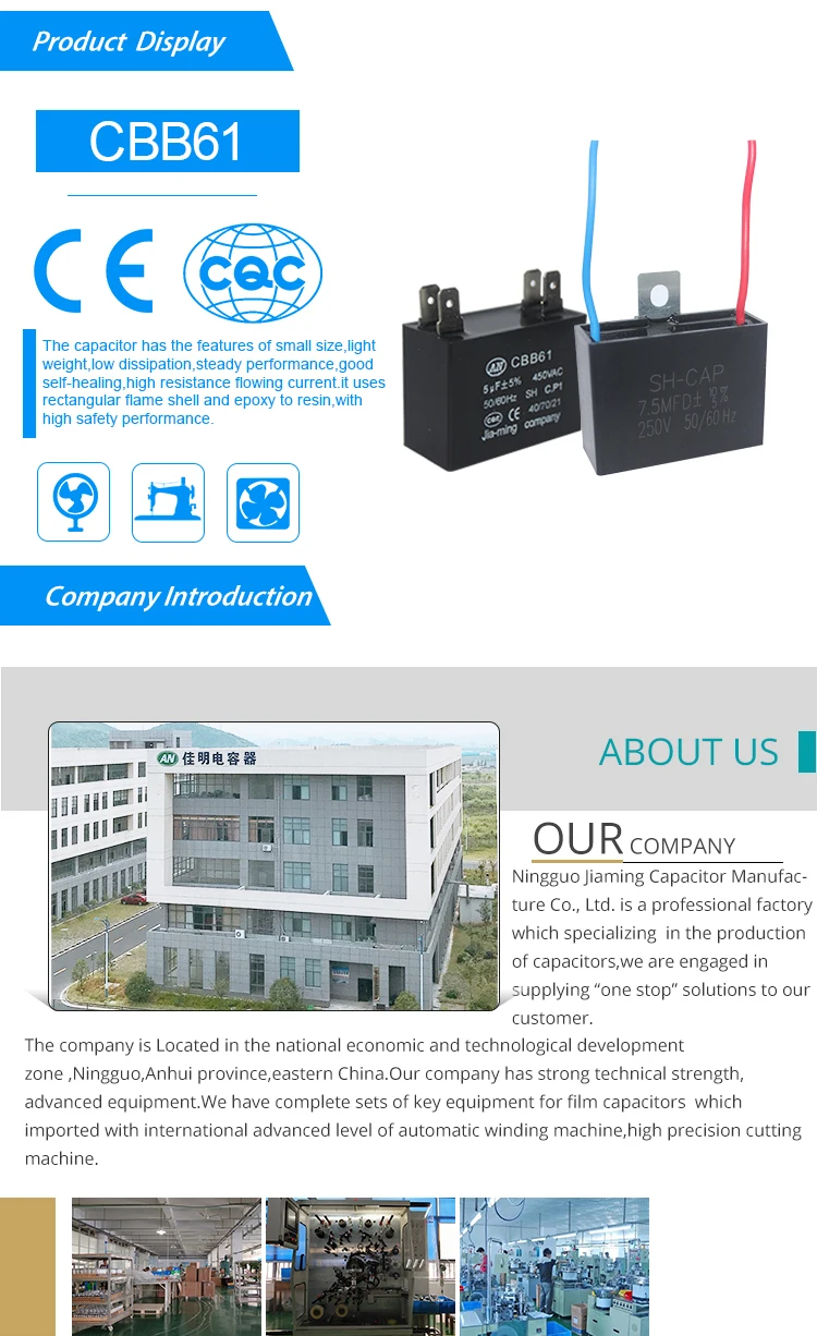 Black Fan Capacitor Cbb61 2 5uf 3 Wires Ac 450v 50 60hz