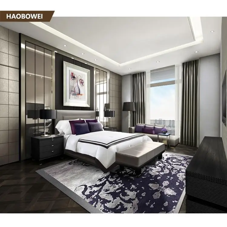 
Luxury 5 star HPL Laminates hotel interior furniture with bedstead/ hotel bed headboard 