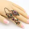 Vintage Flower Turkish Rings Adjustable Size Women Colorful Resin Antique Gold Jewelry Link Two Fingers Ring Festival Anillos