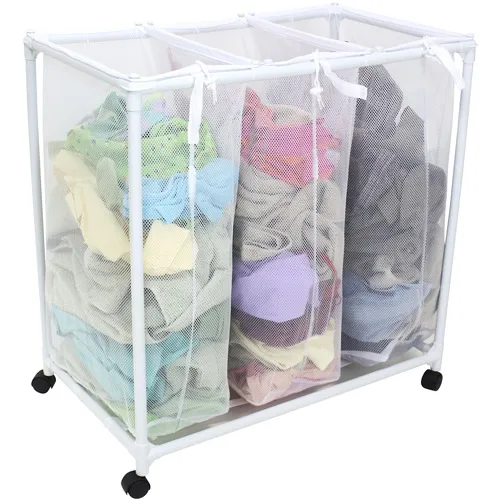 3 Compartments Fabric Mesh Laundry Hamper Basket 3 Compartments Fabric Mesh Laundry Hamper Basket