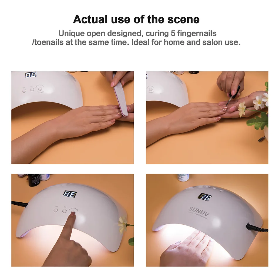 SUNUV SUN8 UV LED Nail Lamp 48W Nail Gel Dryer 30s 60s Timer 90s Low Heat Mode Curing UV LED Gels Nail Polish Art Tools