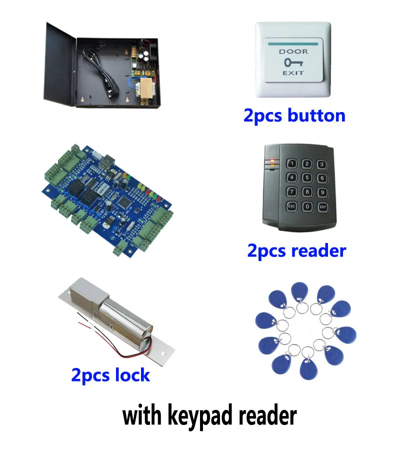 Rfid Tcp Two Door Access Control System+powercase+electric Bolt Lock+id ...