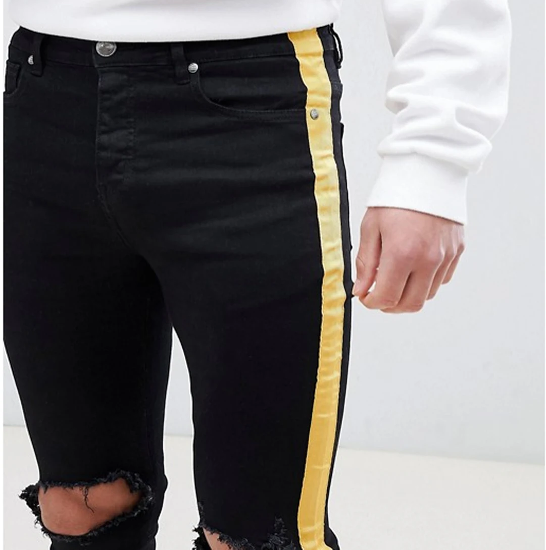 black jeans with side stripe mens