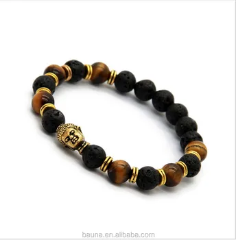 New Lava Stone Beads Buddha Men Bracelets Gold Charm Black New Lava Stone Beads Buddha Men Bracelets Gold Charm Black Yoga Bracelet