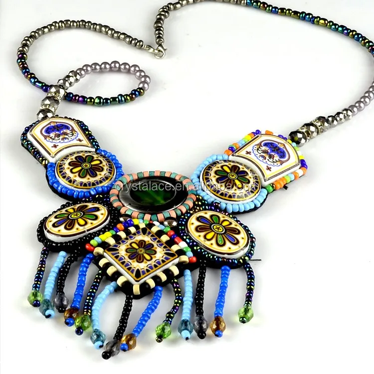 Fashionable Bohemian Pendants Applique, Native Style Pendant Necklace Trimming Bohemian Tibetan, Beaded Neckline Appliques