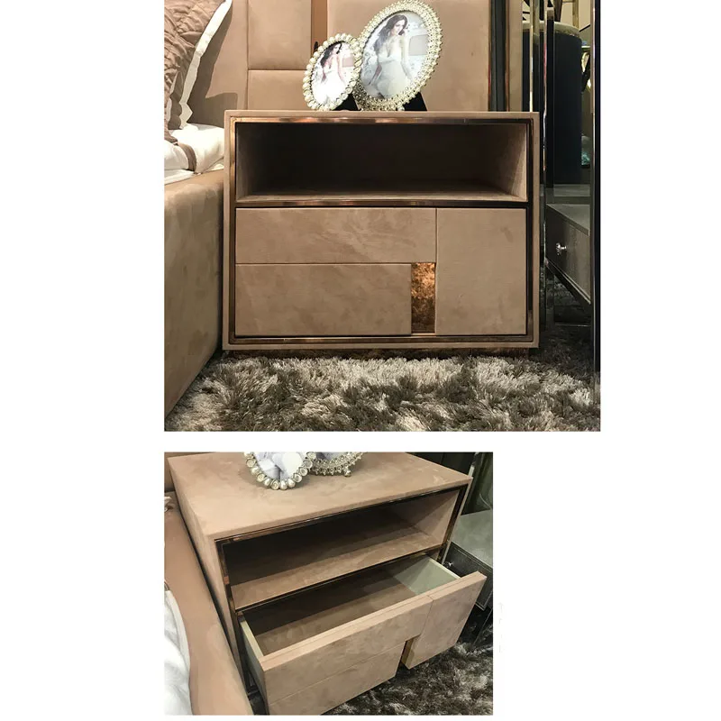 Italian luxury villas bedroom set design bedroom velvet leather material bed