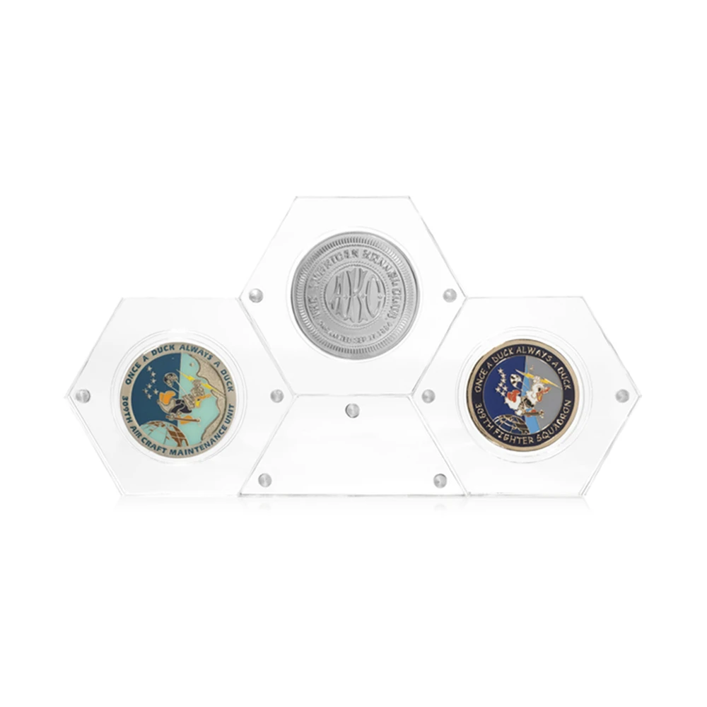 Custom Hexagon Clear Acrylic Challenge Coin Frame Display
