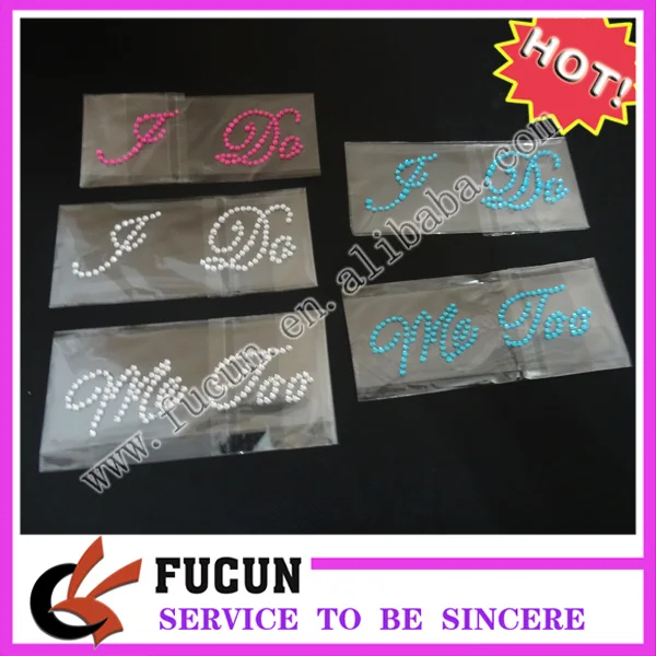 Set of "I Do" "Me Too" Crystal Rhinestone Wedding Stickers In 5 Colour Options 