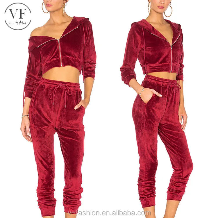 Latest Design Red 100 Polyester Women Velour Tracksuit Buy Women Red Velour Tracksuits,Ladies