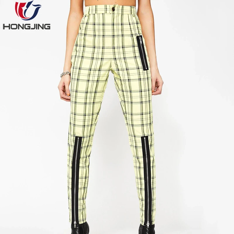womens yellow plaid pants