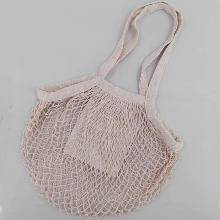 Eco-friendly Natural Food Vegetable Fruit Holder Bag 100% Cotton Portable Foldable Grocery Mesh Net Bag for Shopping