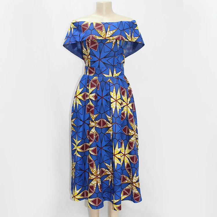 New African Print Fashion Design Off The Shoulder Midi Dress Womens Woven Summer Kenyan Kitenge