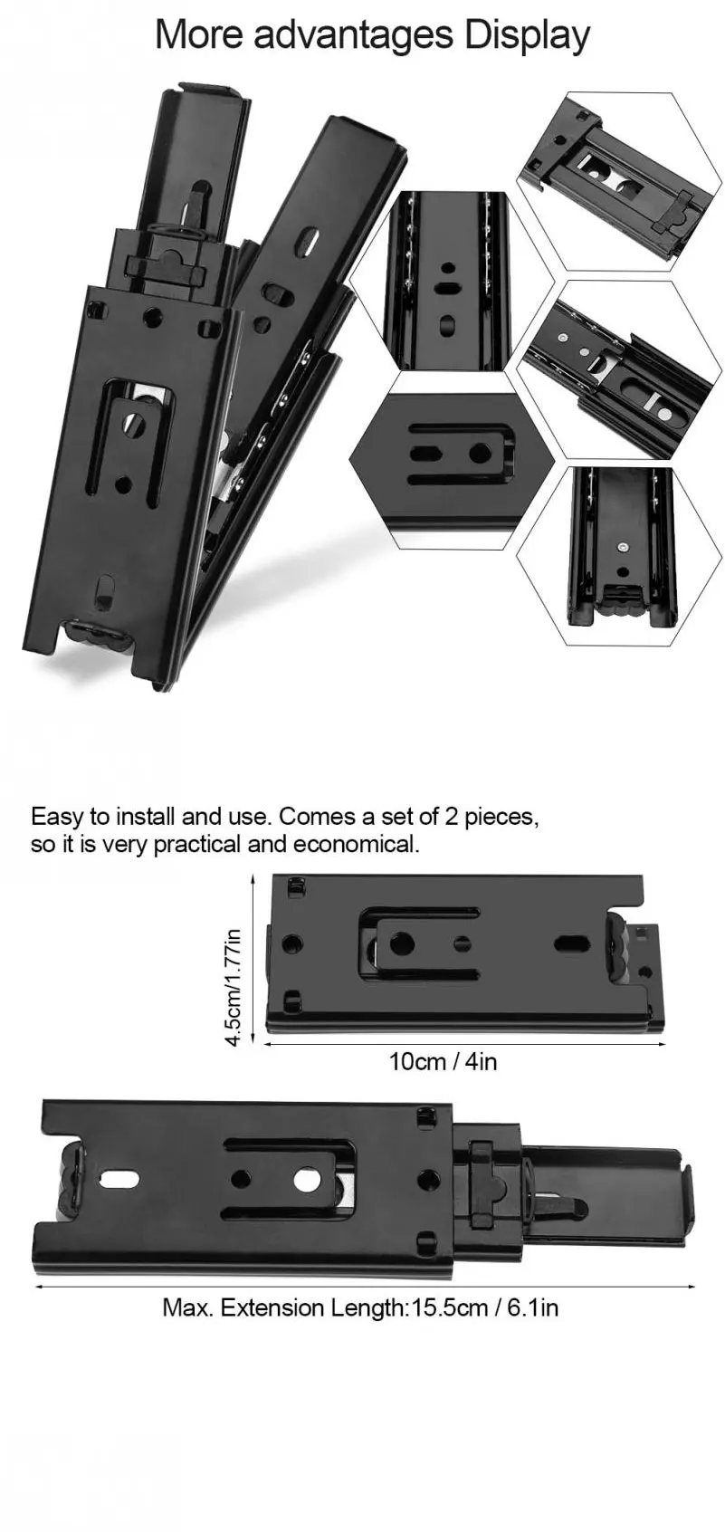 2pcs Mini Short Furniture Guide Rail Full Extension Kitchen Cupboard Hardware 4in Drawer Slide