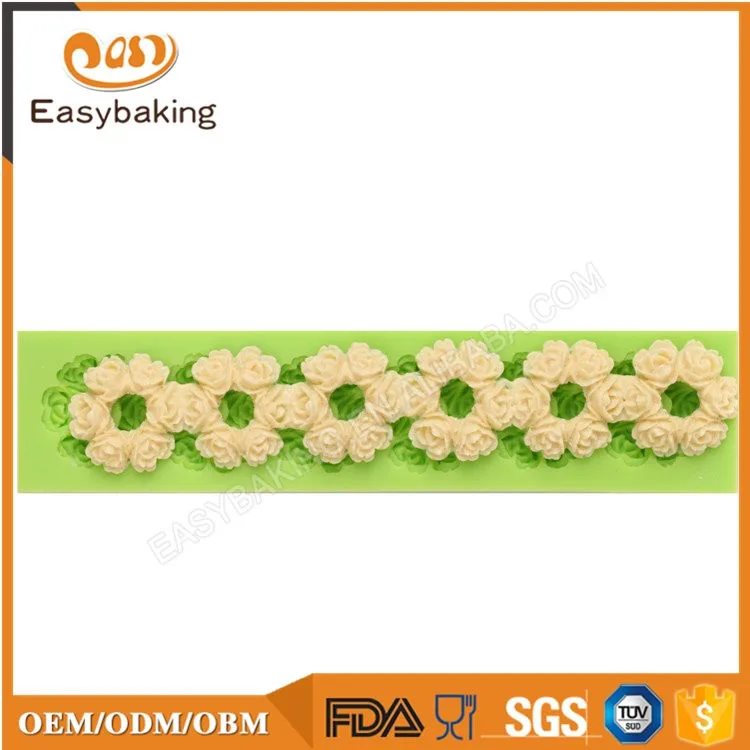 ES-4311 Multiduty flower shape fondant cake border silicone mold for wedding cake decorating