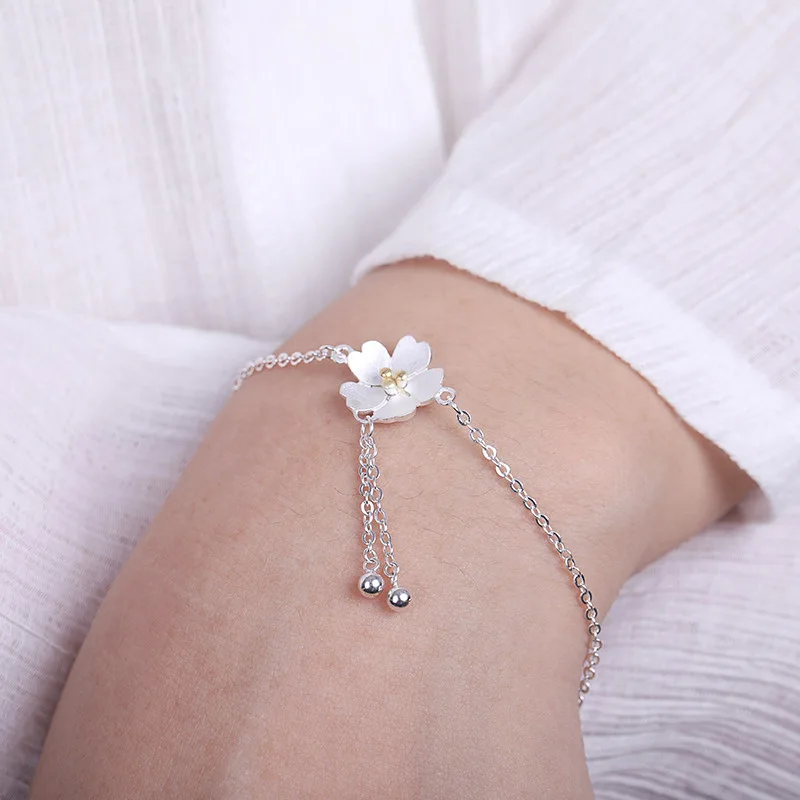 925 Sterling Silver Plum Blossom Flower Bracelet - Buy 925 Silver ...