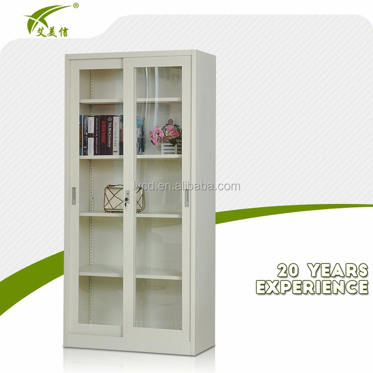 Heavy Duty Bookshelf Style Metal Frame Glass Door Display Cabinet