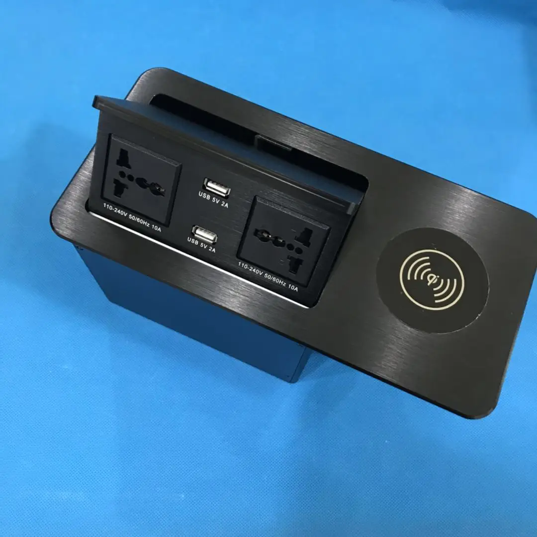 Hydraulic Pop Up Desktop Power Socket With Wireless Charger /universal