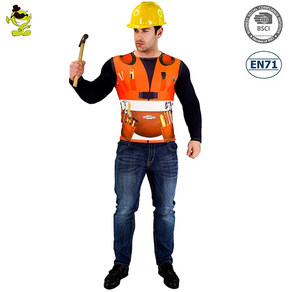 3d Digital Printing Men's Construction Building Worker Builder Long