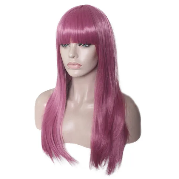 Cheap Pink Long 26 Inch Straight Hair Wig Neat Front Hair Button Net