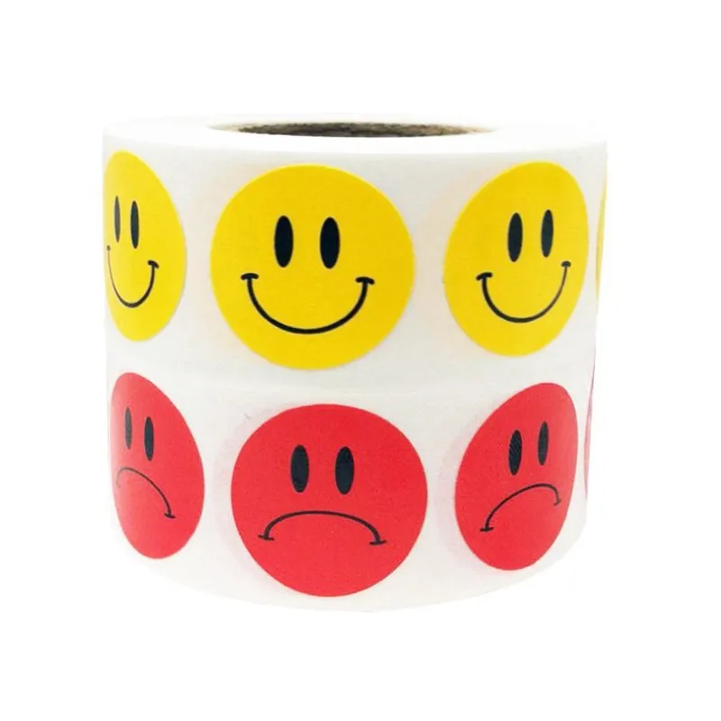 Smiley Face Frowny Face Stickers Yellow Happy Red Sad Labels For