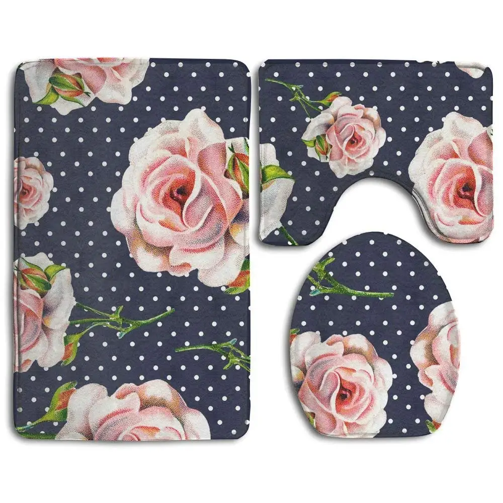 Bath Mat,3 Piece Bathroom Rug Set,Anchor Flannel Non Slip Toilet Seat Cover Set,Large Contour Mat,Lid Cover for Men//Women