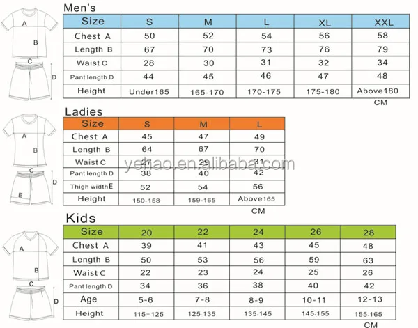 Размеры футбольной формы. Размеры футбольной формы для детей таблица.