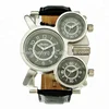Multifunction Watch Japan Quartz Movement 3 Time Zone Army Leather Designer Inspired Oulm 1167 Military Men Watches