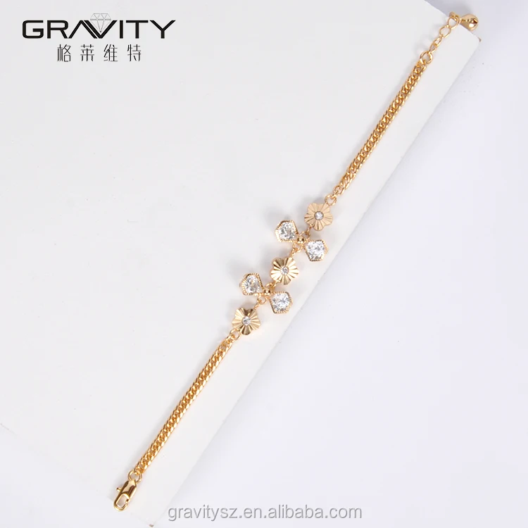 SLOG0006 Shenzhen Gravity best selling dubai bow tie and flower shape brass gold plated 18/24k flower bracelet with zircon