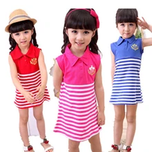 Girl s stripe dresses retail girls sleeveless dress Children s clothing baby kids girls navy blue