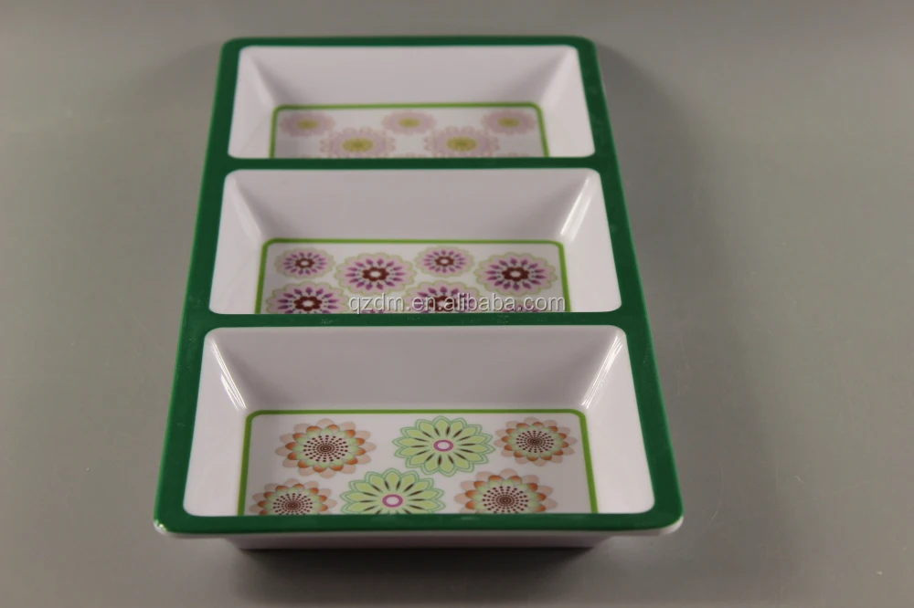Square Shape Melamine 3 Section Plates
