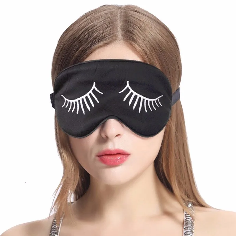hotsale black silk eye mask with cute white eyelash sleeping