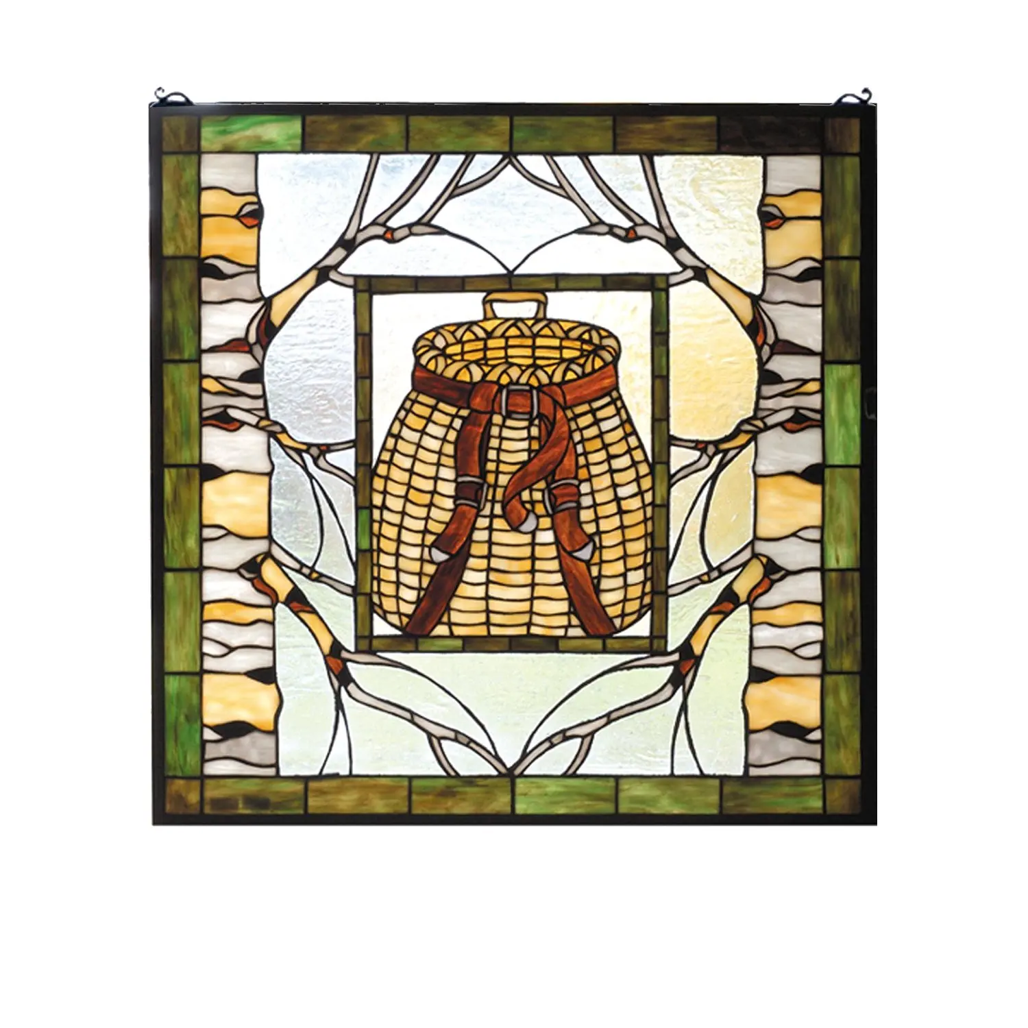 Meyda Hand Crafted Designed Art Decorative Panel 24.5"W X 24.5"H Pack Basket Stained Glass Window