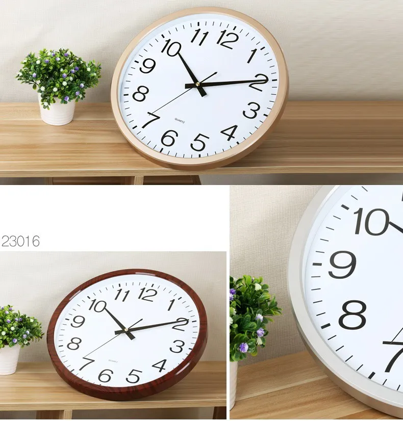 14'' Sweeping Hands Soundless Quartz Clock With Plastic Frame 35cm Room