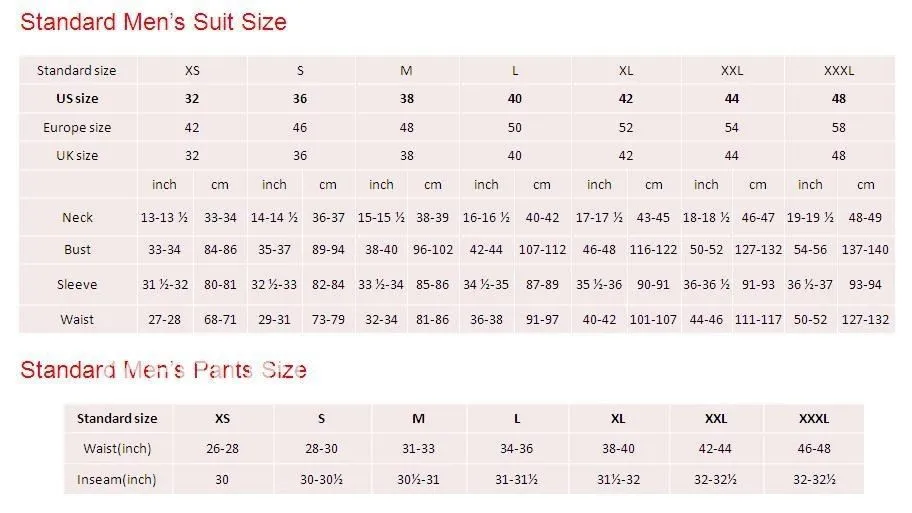 Mens Dress Pants Size Chart