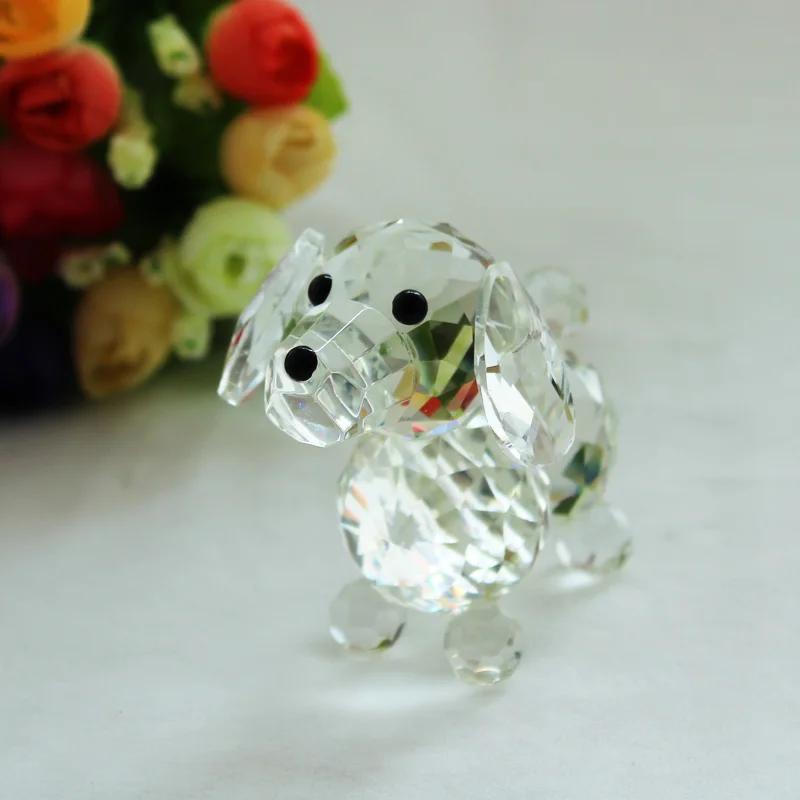 Hot Sale Mini Cute Animals Figurine Crystal Glass Dog Model For