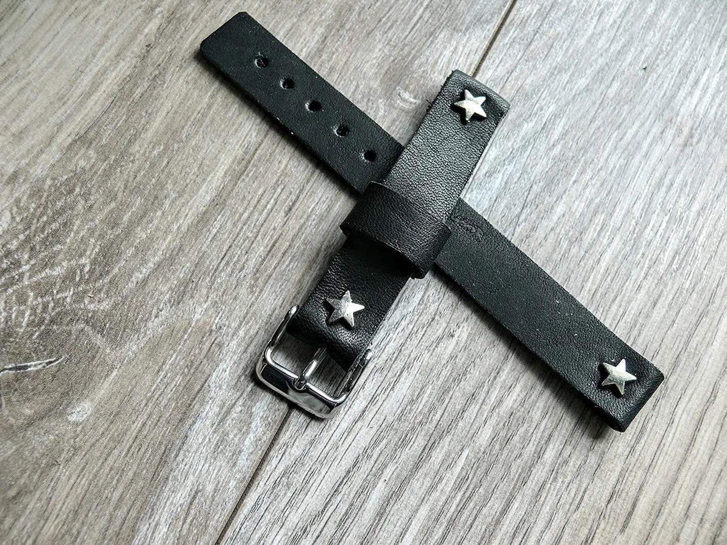 Buy Handmade black leather band, star rivets leather band, watch band
