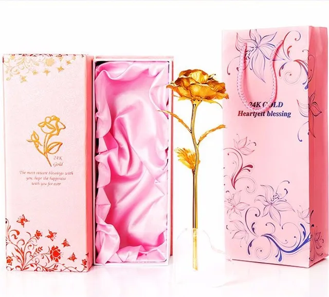 Customized Gift Box 24K Gold Rose Flower Artificial Golden Roses