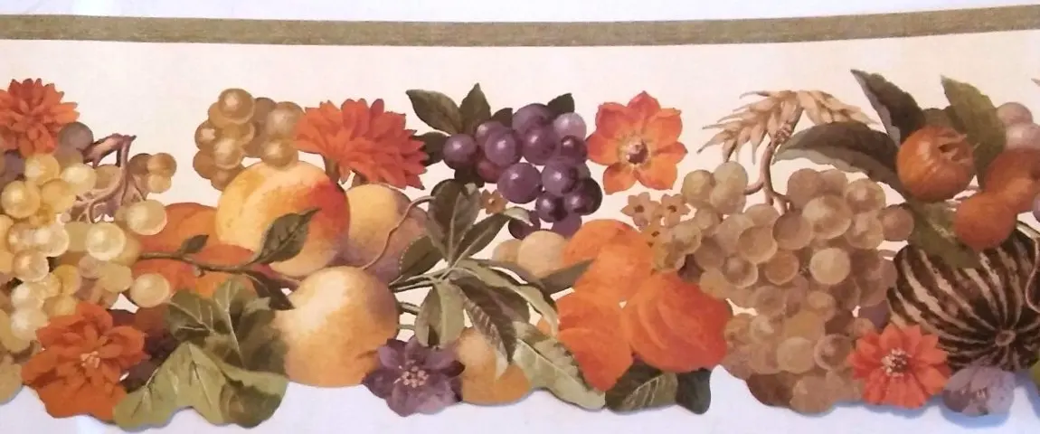 Wallpaper Border Harvest Bouquets Lavender Sunflowers and Poppies with Red Trim