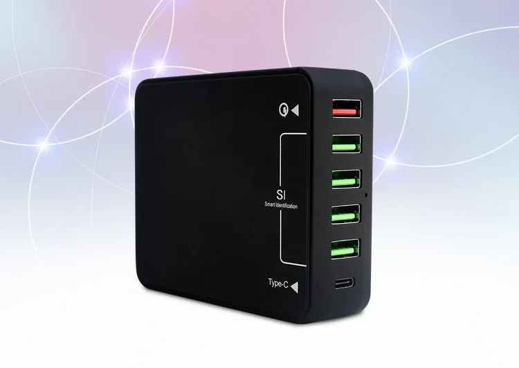 Universal Multi 6 Ports Mobile USB Quick Charger Station with USB C