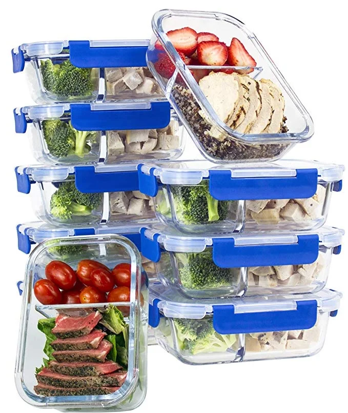 Glass Meal Prep Containers 2 Compartments With Upgraded Snap Locking ...