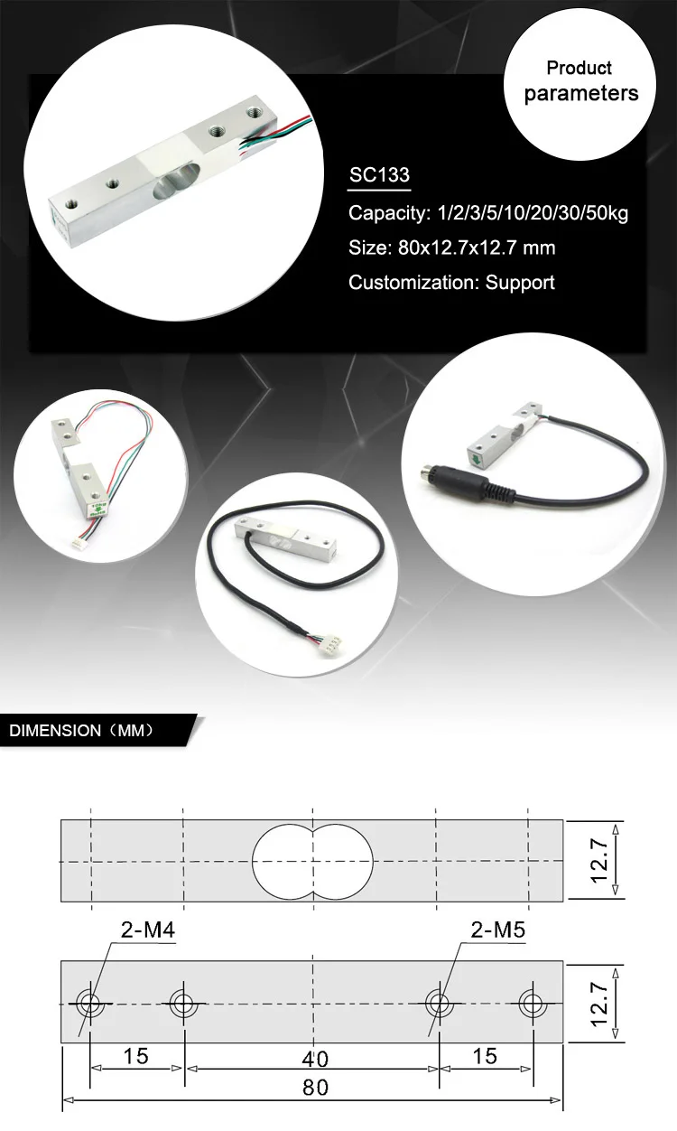 SC133 Miniature Load Cell Sensor - High Precision Strain Gauge for 1Kg ...