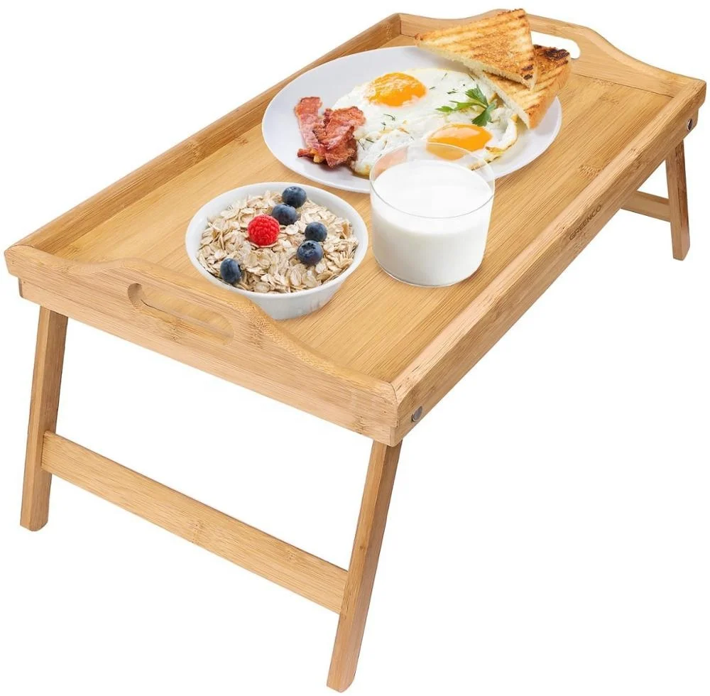 Bamboo Bed Serving Tray With Foldable Legs Portable Laptop Tray With
